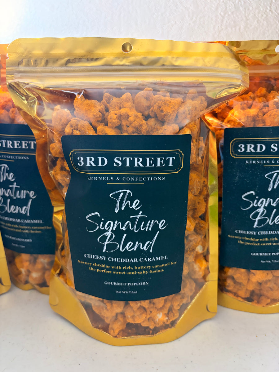 THE SIGNATURE BLEND (Cheesy Cheddar Caramel) Gourmet Popcorn – 3rd